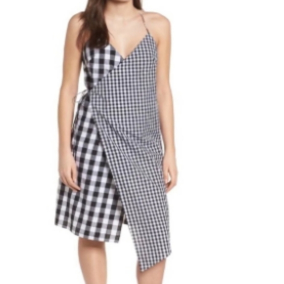 BP. Black White Mixed Check Gingham Sleeveless Wrap Dress Size Medium - Picture 3 of 14